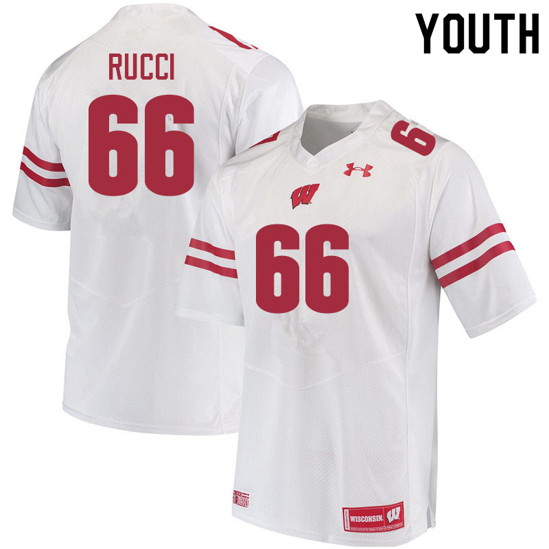 Youth #66 Nolan Rucci Wisconsin Badgers College Football Jerseys Sale-White - Click Image to Close